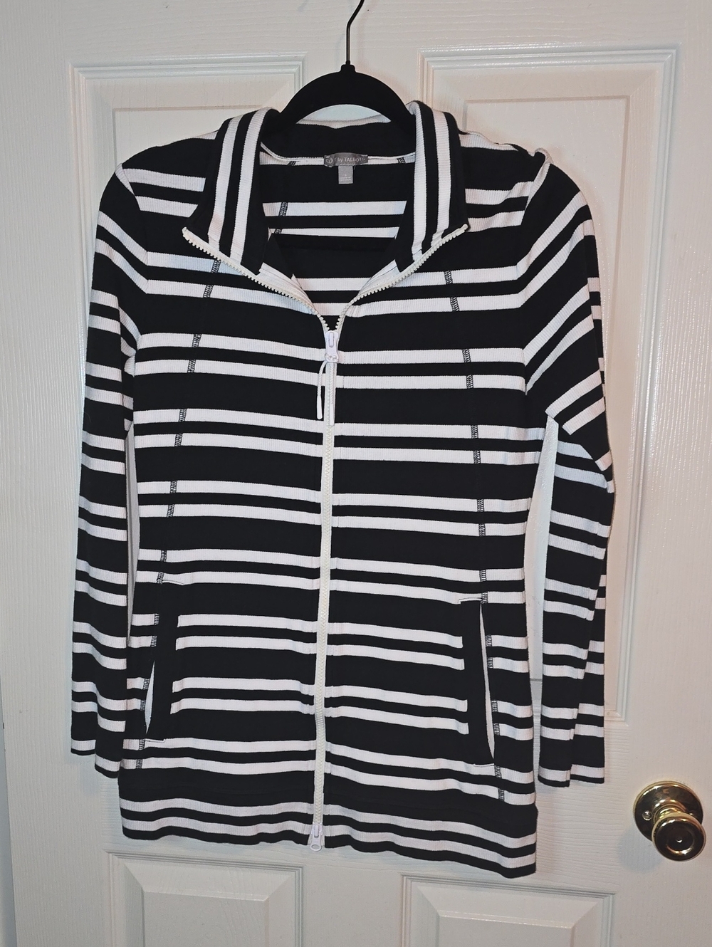 Talbots Black & White Striped Zip-Up
